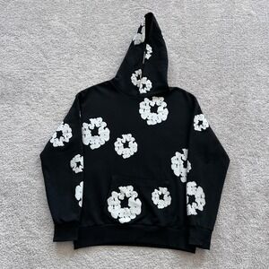 Denim Tears Cotton Wreath Hoodie Mens Large Black Flower Graphic Pullover Fleece